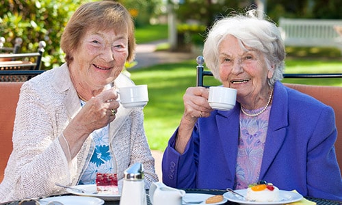 Two Elderly Ladies Having Coffee